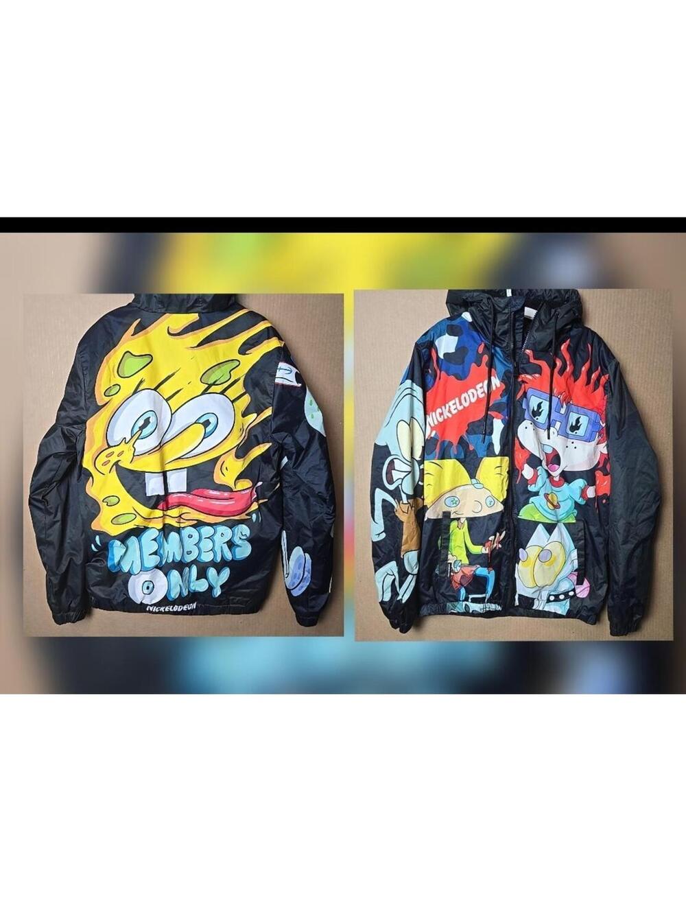 Nickelodeon X MEMBERS ONLY Windbreaker Jacket Sz M SpongeBob Rugrats Hey Arnold